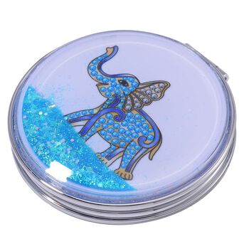 2er Set - Mehrfarbiger Kristall, Elefant-Set: Schl&uuml;sselanh&auml;nger und Spiegel, emailliert, goldfarben