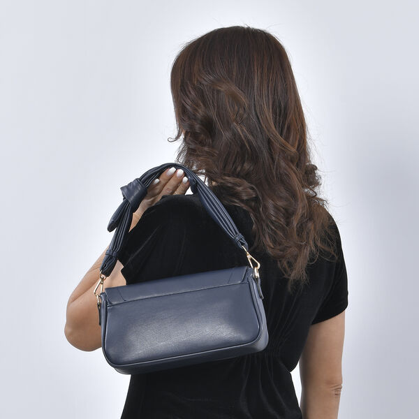 Umhängetasche aus Kunstleder mit abnehmbarem Riemen, Größe 27x7x15 cm, Dunkelblau image number 3