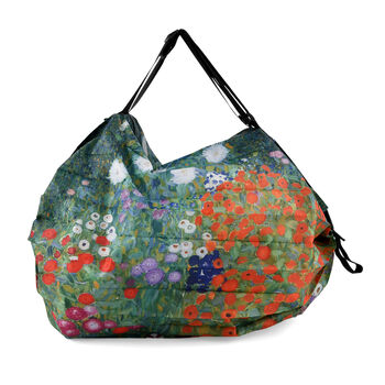 Faltbare Einkaufstasche mit Rei&szlig;verschlussfach 50 x 70 cm Gr&uuml;n Blumenmuster