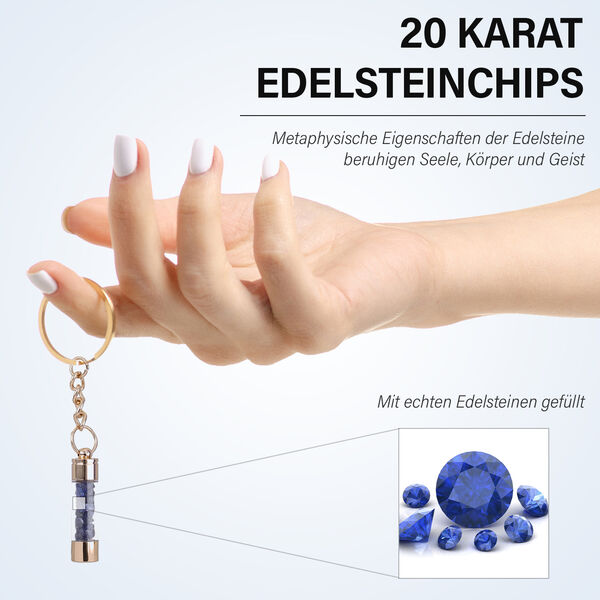 Premium Kollektion - Echter blauer Saphir-Kugelschreiber mit extra Mine und Schlüsselanhänger image number 3