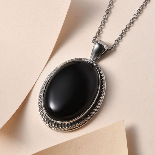Schwarzer Onyx Schmuckset  Edelstahl ca. 23,14 ct. image number 1