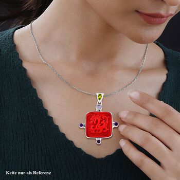 Mexikanische Zinnober, Regenbogen Mondstein Anh&auml;nger 925 Silber ca. 35,08 ct.