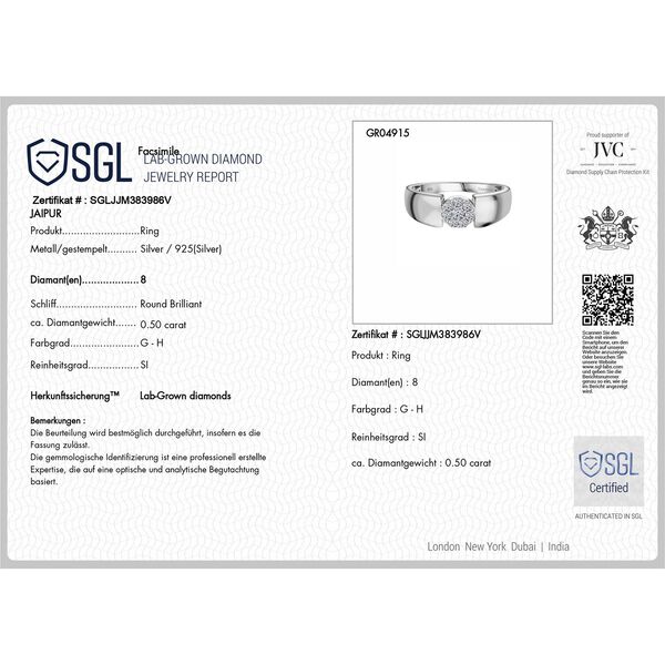 LUXURIANT DIAMOND - Lab Grown Diamant SI-GH SGL zertifiziert Ring 925 Silber rhodiniert (Größe 19.00) ca. 0.50 ct image number 8