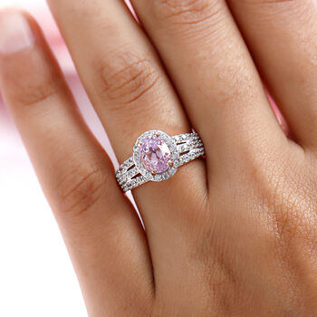 AA Martha Rocha Kunzit und wei&szlig;er Zirkon-Ring, 925 Silber Ros&eacute;gold Vermeil  ca. 2,62 ct