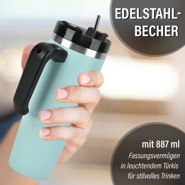 Edelstahlbecher 887 ml mit Strohhalm in Türkis image number 2