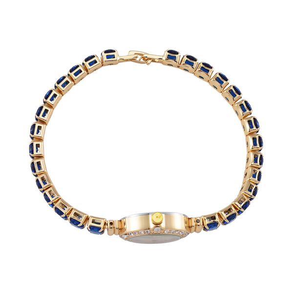 Genoa Time V2 - PC21S Japanisches Uhrwerk, Gehäuse mit weißen Kristallakzenten und PNP-Goldplattierung, runder Zifferblatt mit weißen Ziffern und Kristallen, Kupferkette mit blauen Zirkonia image number 6