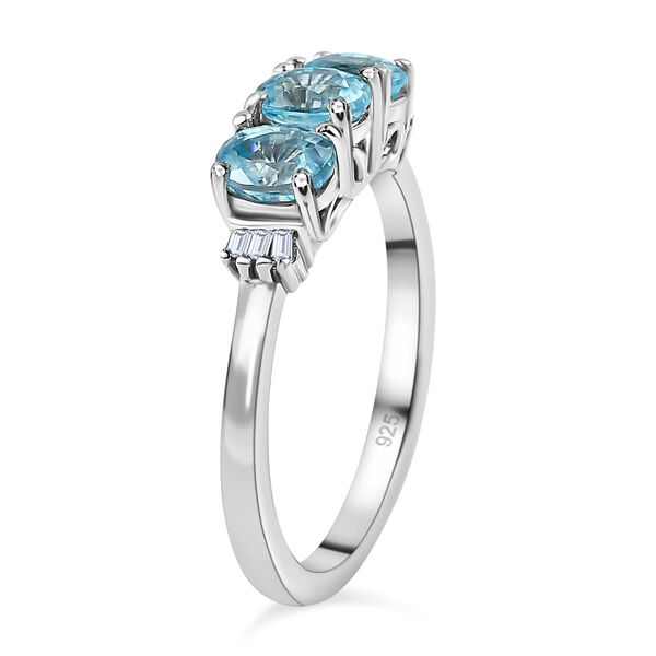 Kambodschanischer, blauer Zirkon, weißer Diamant Ring, 925 Silber platiniert (Größe 21.00) ca. 1.69 ct image number 5