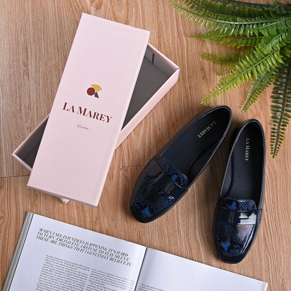 LA MAREY - Damen Mokassins, Schlangenhautmuster, Gr&ouml;&szlig;e 39, Dunkelblau image number 6