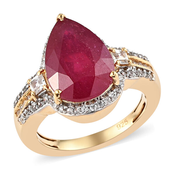 Afrikanischer Rubin und Zirkon-Ring, (Fissure gefüllt), 925 Silber vergoldet image number 4