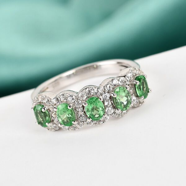 Tsavorit Granat und Zirkon Ring 925 Silber Platin-&Uuml;berzug image number 2