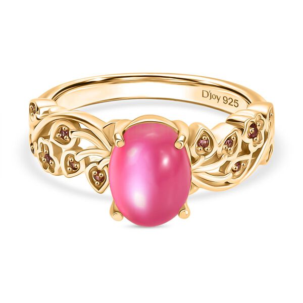 D'Joy Maulbeer Mondstein, Orissa Rose Granat Ring 925 Silber 750 Gelb Vergoldet (Gr&ouml;&szlig;e 19.00) ca. 2,37 ct