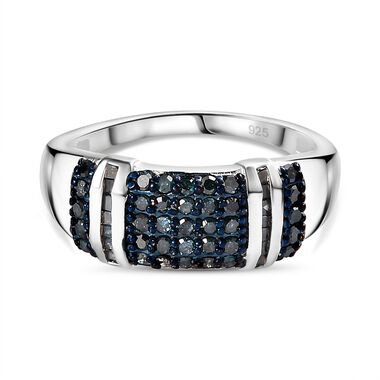 Blauer Diamant P Ring 925 Silber platiniert (Größe 18.00) ca. 0,50 ct