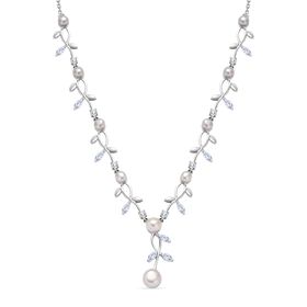 Süßwasser Perle und weiße Topas-Halskette, 45 cm