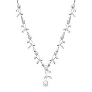 S&uuml;&szlig;wasser Perle und wei&szlig;e Topas-Halskette, 45 cm