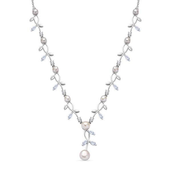 S&uuml;&szlig;wasser Perle und wei&szlig;e Topas-Halskette, 45 cm