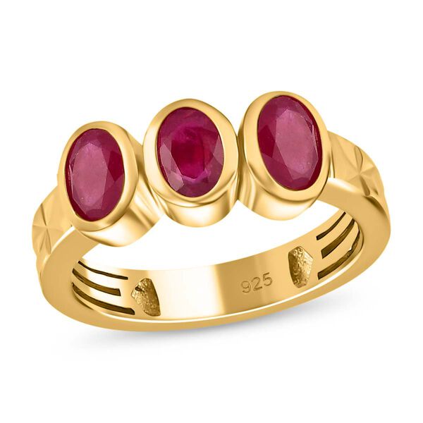 Afrikanischer Rubin (Fissure gef&uuml;llt) Ring, 925 Silber Gelbgold Vermeil (Gr&ouml;&szlig;e 19.00) ca. 1.92 ct image number 3