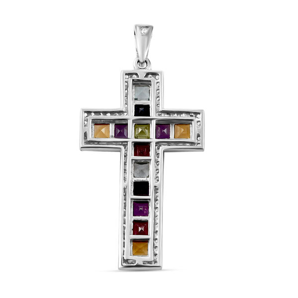 Mehrfarbiger Edelstein-Kreuz-Anh&auml;nger in Silber, 3,97 ct. image number 5