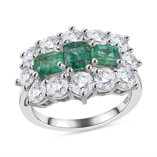 AAA Smaragd, Moissanit Ring 925 Silber rhodiniert (Gr&ouml;&szlig;e 17.00) ca. 3,31 ct image number 4