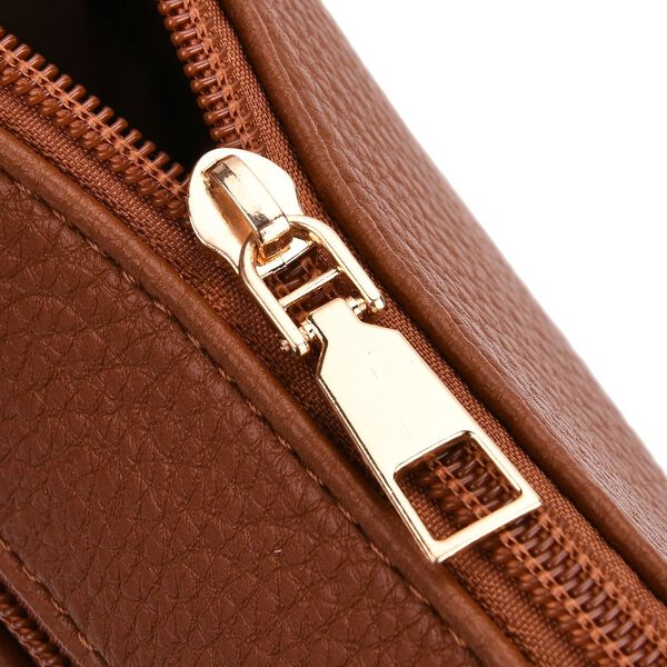 Crossbody-Tasche mit gemustertem Schulterriemen und vielen Fächern, 23×26 cm, Braun image number 5