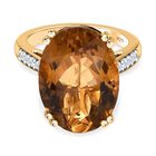 Citrin, weißer Zirkon Ring, 925 Silber vergoldet (Größe 21.00) ca. 13.73 ct