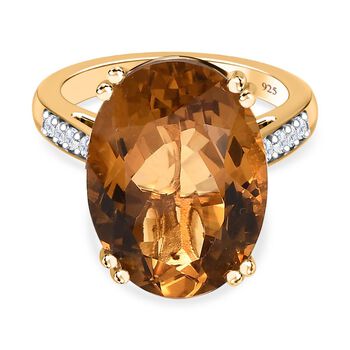 Citrin, wei&szlig;er Zirkon Ring, 925 Silber vergoldet (Gr&ouml;&szlig;e 21.00) ca. 13.73 ct