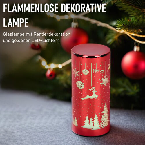 LED-Deko-Zylinder aus Glas mit Weihnachts-Motiven, Rot image number 1