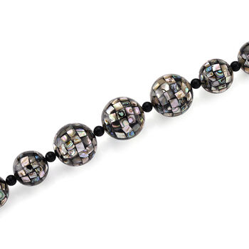 Schwarzer Achat, Abalone Muschel Halskette 50 cm ca. 18.01 ct