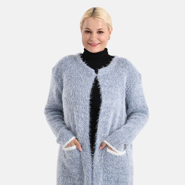 Kuschelweicher, langer Übergangs-Cardigan mit 2 Taschen, gestrickt, Himmelblau image number 3