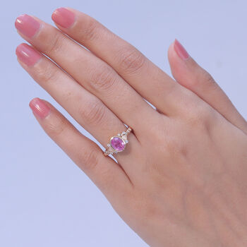 GP Amore Kollektion - Ilakaka Rosa Saphir (Fissure gef&uuml;llt), Wei&szlig;er Zirkon Ring 925 Silber 750 Ros&eacute;gold Vermeil (Gr&ouml;&szlig;e 17.00) ca. 2.50 ct