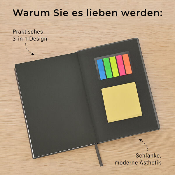 Notizbuch-Set, Braun, 2 Größen, PU-Einband, Metallstift, Geschenkbox Schwarz image number 4