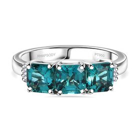 RHAPSODY - AAAA Lagunen Turmalin (ASSCHER SCHLIFF), Weißer Diamant SGL zertifiziert Ring 950 Platin (Größe 17.00) ca. 2.28 ct