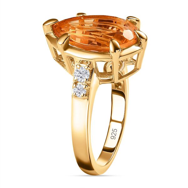 AA Serra Gaucha Citrin, Wei&szlig;er Zirkon Ring, 925 Silber Gelbgold Vermeil (Gr&ouml;&szlig;e 17.00) ca. 4.84 ct image number 5