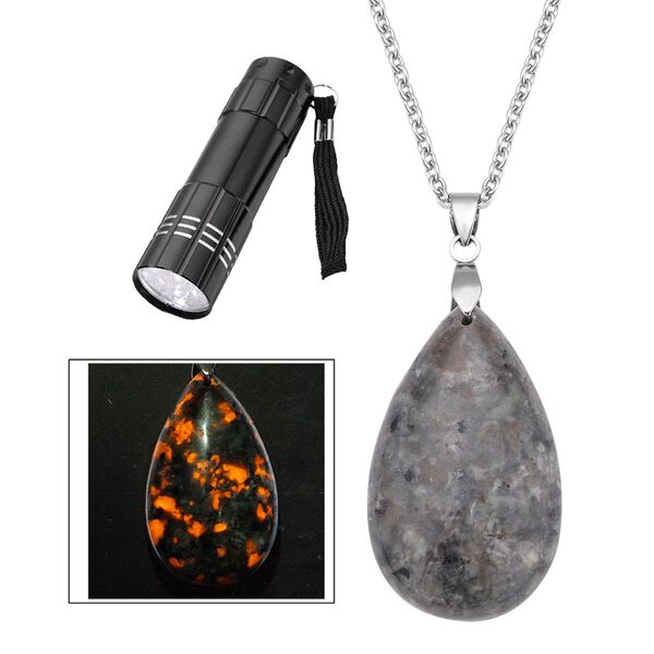 Nat&uuml;rlicher Yooperlith-Anh&auml;nger mit Kette, 925 Silber und Edelstahl ca. 70,00 ct