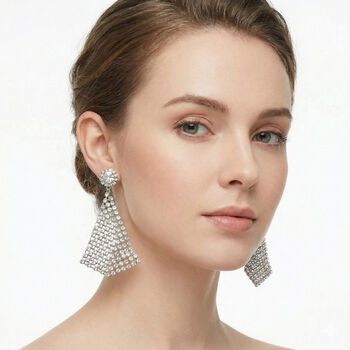 Dreieckige wei&szlig;e Kristall-Cluster Design Ohrringe, silberfarben