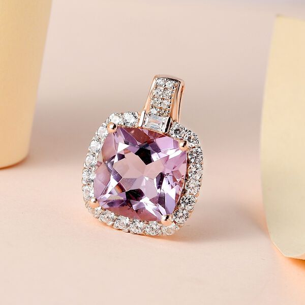 Rose De France Amethyst, wei&szlig;er Zirkon Anh&auml;nger, 925 Silber ros&eacute;vergoldet, ca. 7.96 ct image number 3