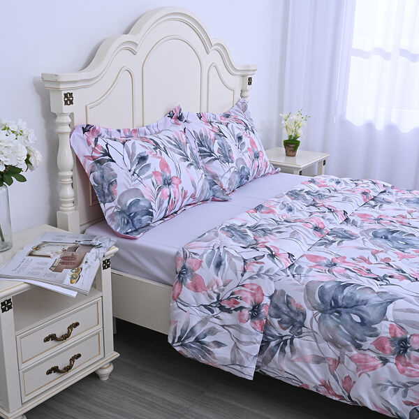 SERENITY NIGHT: 3er-Set - Bettdecke und 2 Kissenbez&uuml;ge, Blumenmuster, Wei&szlig;-Rosa-Gr&uuml;n&nbsp; image number 3