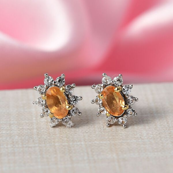 AA Gelber Saphir, Weißer Zirkon Ohrringe 925 Silber 750 Gelb Vergoldet ca. 1.07 ct image number 2