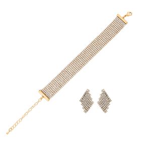2er Set - Weißer Kristall Armband und Ohrringe, goldfarben