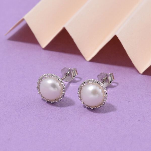 Wei&szlig;e S&uuml;&szlig;wasserzucht Perle Ohrringe 925 Silber rhodiniert image number 2