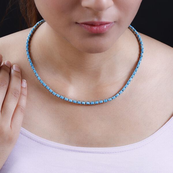 Amerikanische, nat&uuml;rliche Sleeping Beauty T&uuml;rkis Halskette ca. 45 cm 925 Silber platiniert ca. 23.23 ct image number 2