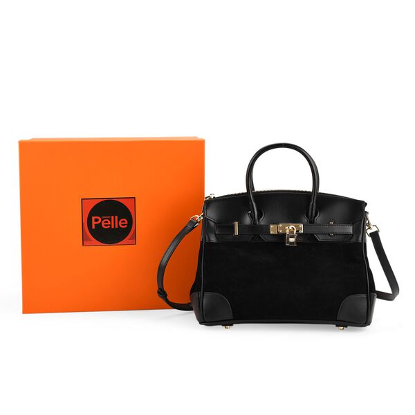 Grand Pelle Echtleder Citybag mit Reißverschluss und Schlossoptik 30 x 16 x 23 cm Schwarz image number 9