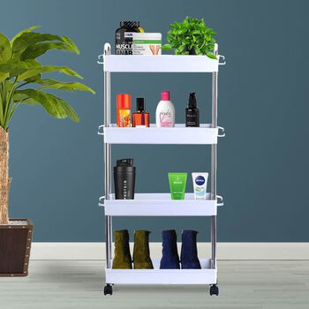 4 Schichten Badregal mit Griffen, Gr&ouml;&szlig;e: 40x12,5x91 cm, Wei&szlig;