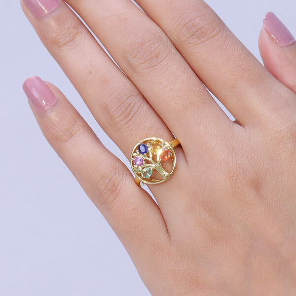 D'Joy Rosa Saphir, Blauer Saphir Ring 925 Silber 750 Gelbgold vermeil (Gr&ouml;&szlig;e 19.00) ca. 1,24 ct image number 2