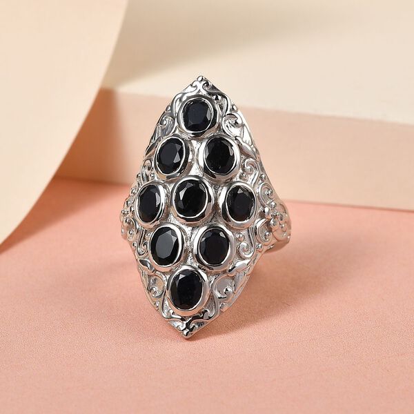 Schwarzer Saphir Ring, 925 Silber platiniert (Gr&ouml;&szlig;e 16.00) ca. 4.11 ct image number 2