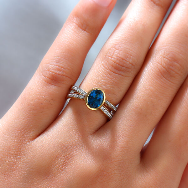 London Blau Topas und Zirkon Solit&auml;r-Ring in 925 Silber vergoldet image number 3