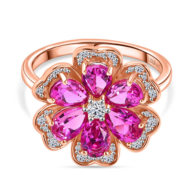 AAA Lab Created Rosa Saphir, Moissanit Ring 925 Silber 750 Roségold Vermeil (Größe 17.00) ca. 3,95 ct image number 0