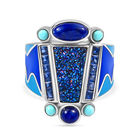 Sajen Silber - Blauer Drusy Quarz, Lapislazuli Ring 925 Silber rhodiniert (Größe 18.00) ca. 2.68 ct