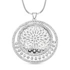 Weißer Kristall Mandala-Anhänger mit Kette, silberfarben