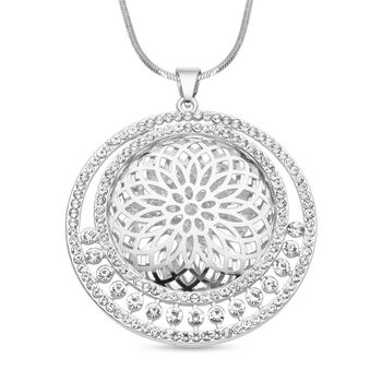 Wei&szlig;er Kristall Mandala-Anh&auml;nger mit Kette, silberfarben