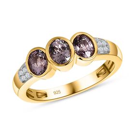 AA Natürlicher Tansanischer Lavendel-Spinell, Weißer Zirkon Ring, 925 Silber Gelbgold Vermeil, (Größe 18.00) ca. 1.38 ct